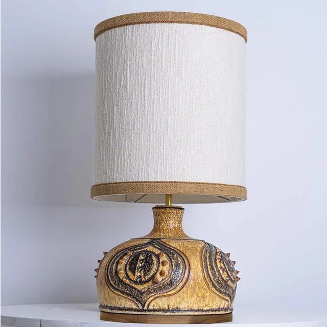 Yellow and Cognac Ceramic Lamp from Axella with Shade by R. Houben, Denmark, 1970s For Sale - Image 9 of 10