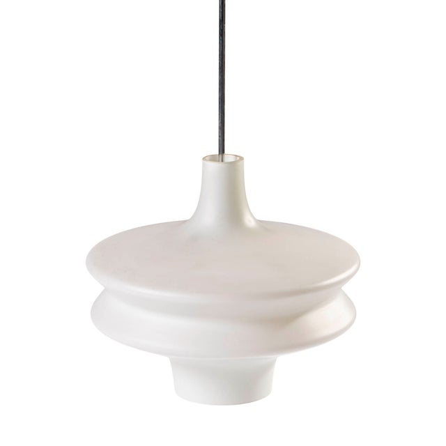 Vintage Pendant Lamp in White Glass by Valasske Mezirici, Czechoslovakia, 1960 For Sale