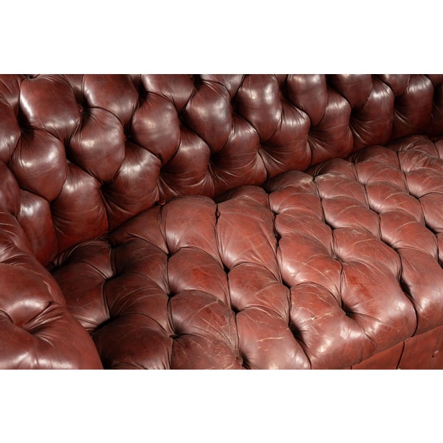 Textile Late 20th Century Tufted Leather Chesterfield Sofa in Burgundy For Sale - Image 7 of 15