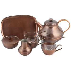 Vintage Copper Tea Set by Harald Buchrucker, Germany, 1950s, Set of 6