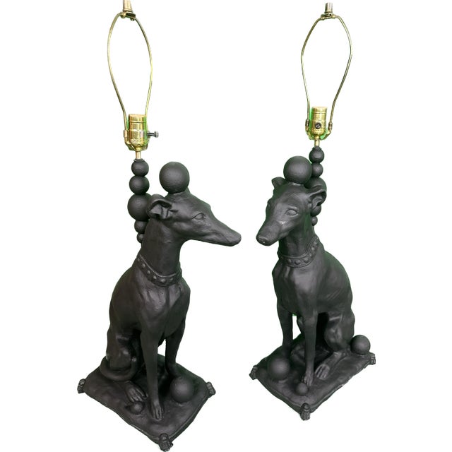 1990s Contemporary Pair of Black Whippet Dog Lamps For Sale - Image 13 of 13