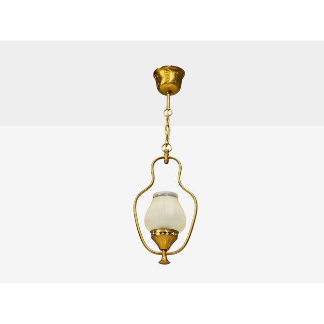 Mid-Century Modern Swedish Modern, Pendant Light, Brass, Frosted Glass, Sweden, 1940s For Sale - Image 3 of 10