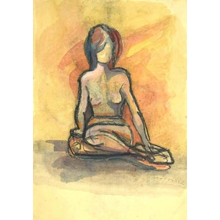 Mino Maccari, Nude, Mid-20th Century, Charcoal and Watercolor For Sale