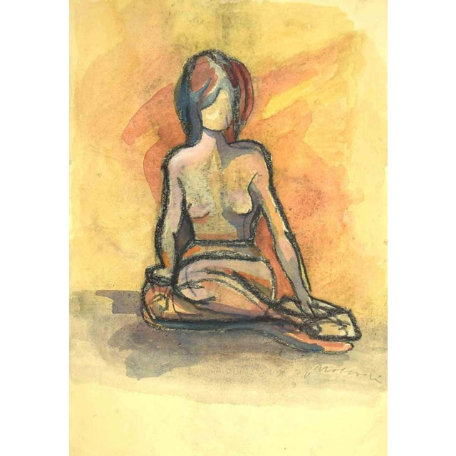 Mino Maccari, Nude, Mid-20th Century, Charcoal and Watercolor For Sale