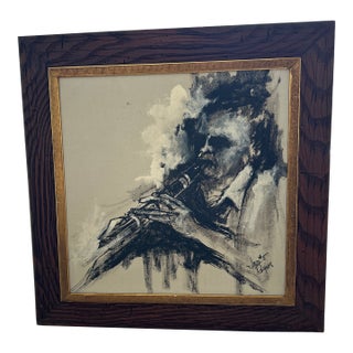 1960s Jazz Portrait Painting Vintage For Sale