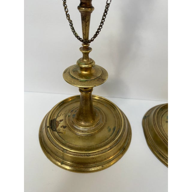 Mid 19th Century Antique Renaissance Revival Brass Candlesticks - A Pair For Sale - Image 5 of 10