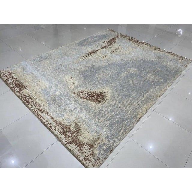 Contemporary 6x9 Gray Hand-Knotted Wool Sky Washed Texture Abstract Modern Carpet Rug For Sale - Image 3 of 6