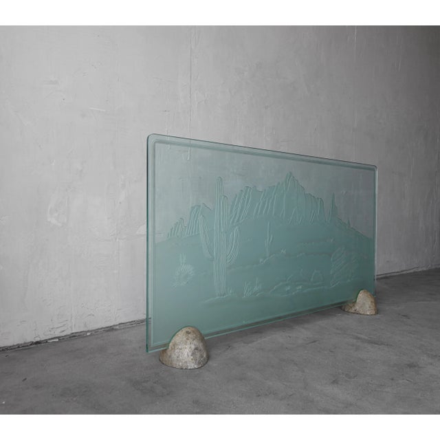 Southwest Etched Glass Fireplace Screen For Sale - Image 4 of 9