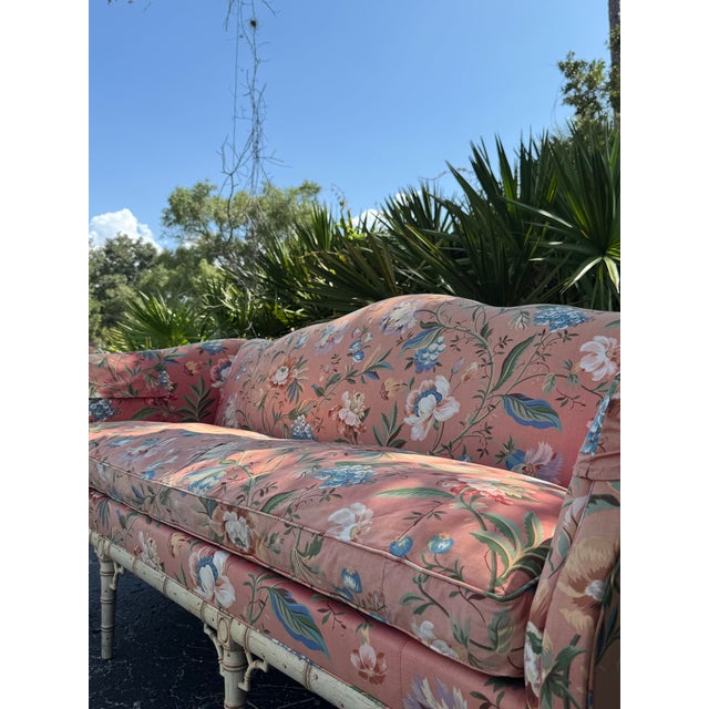 Cream Vintage Hickory Chair Mark Hampton Collection Camelback Floral Upholstered Sofa For Sale - Image 8 of 12