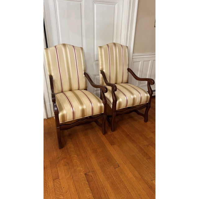 Pair of Pearson Furniture Armchairs – Striped Upholstery & Curved Silhouette For Sale In Boston - Image 6 of 12