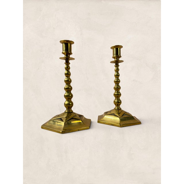 Antique English Edwardian Brass Hexagonal Candlestick Holders For Sale - Image 4 of 18