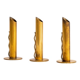 Mid-Century Modern Patinated Brass Vases from Ystad-Metall, 1950s, Set of 3 For Sale