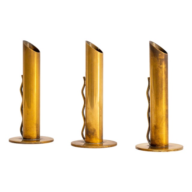 Mid-Century Modern Patinated Brass Vases from Ystad-Metall, 1950s, Set of 3 For Sale