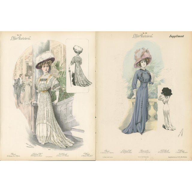 Set of two original antique fashion plates from Chic Parisien, published by Atelier Bachwitz. Fine early 20th-century...