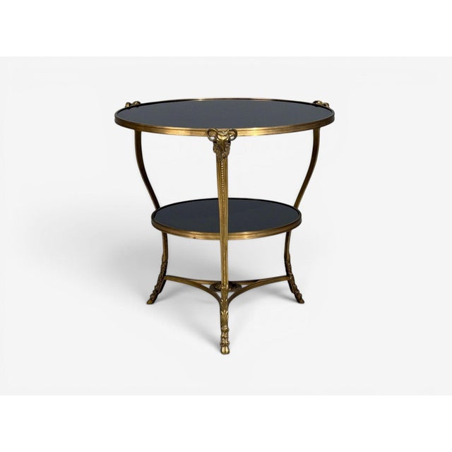 French Louis XVI Style, Rams Head Gueridon, Bronze, Black Stone, France, 20th C. For Sale - Image 3 of 14