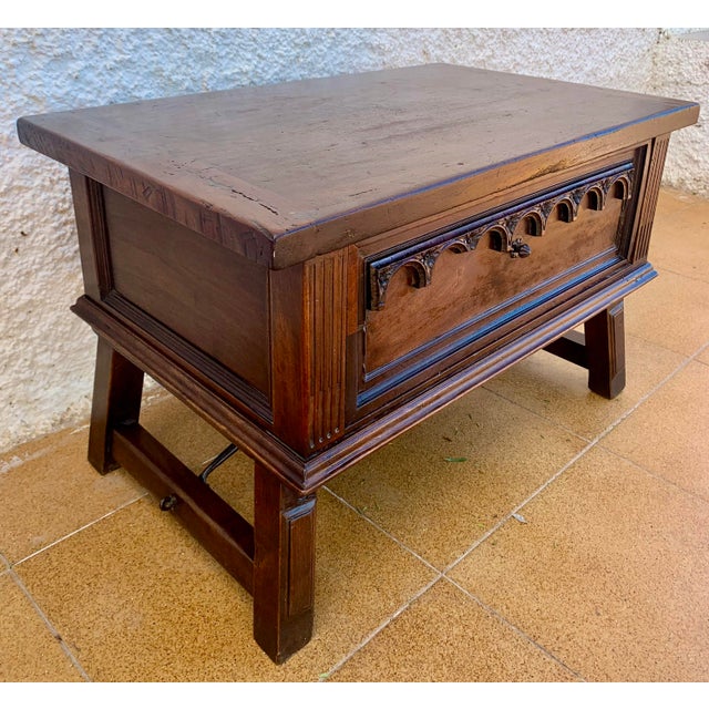 Early 20th Century Spanish Walnut Commode or Dresser with One Drawer and Iron Stretcher, 1940s For Sale - Image 6 of 13