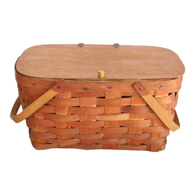 Antique French Splint Picnic Basket For Sale