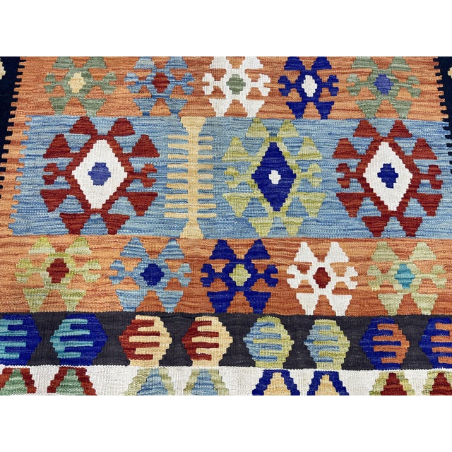 5'6" X 8'2" Multicolor Afghan Chobi Geometric Wool Flatweave Kilim Rug For Sale - Image 9 of 16