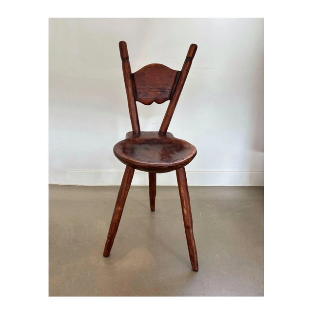 Beautiful and one of a kind antique wooden farmhouse tripod (side) chair,The Netherlands, 1900s. Highly decorative and...