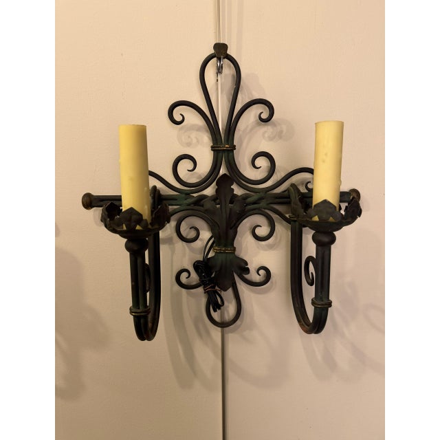 19th Century Iron Two-Arm Sconces, Circa 1890 For Sale - Image 9 of 12