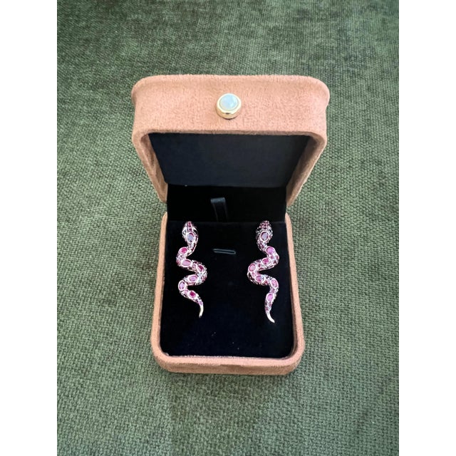 Late 20th Century Bochic “Orient” Vintage Ruby & Sapphire Serpent Earrings Set 18K Gold & Silver For Sale - Image 5 of 15