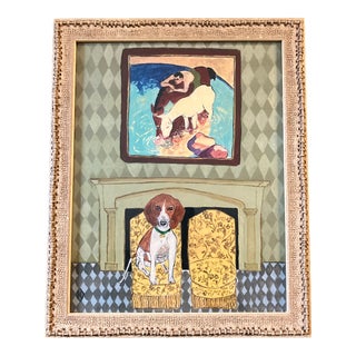 Contemporary Original Judy Henn Hound Dog Print Vintage Frame For Sale