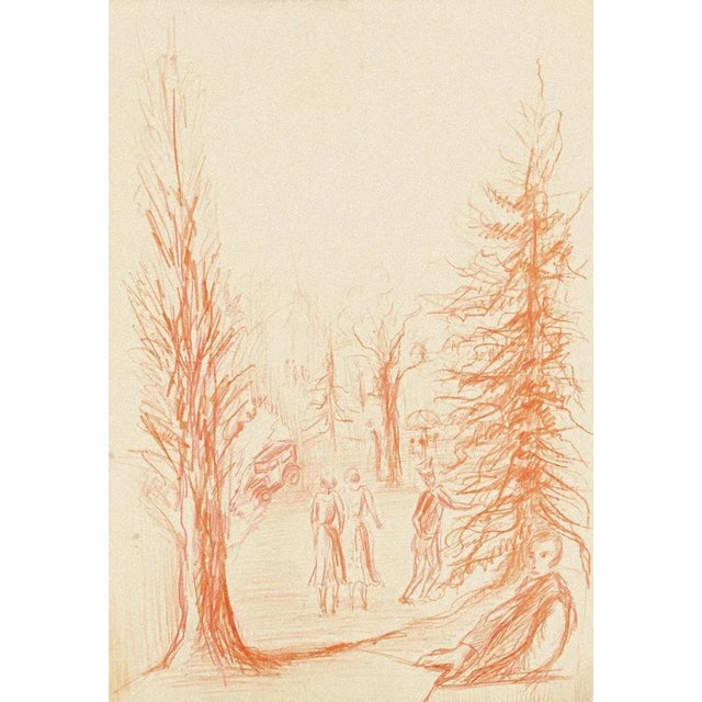 Figures in Nature is an original orangish drawing in pastel realized by Gustave Bourgogne. The State of preservation is...