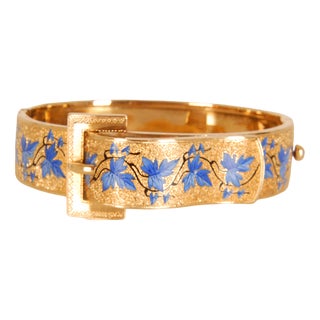 Victorian Buckle 14ct Yellow Gold and Blue Enamelled Bracelet by Van Cleef & Arpels For Sale