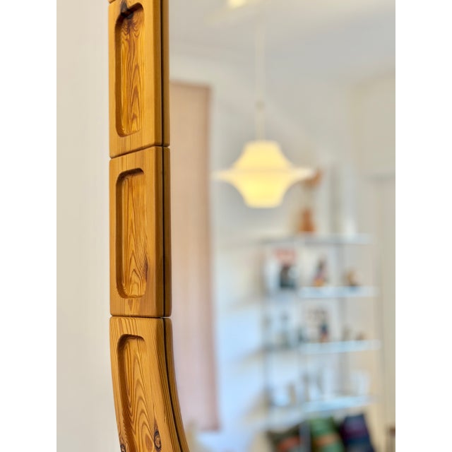 Brutalist Scandinavian Oval Pine Mirror, Denmark, 1960s For Sale - Image 4 of 10