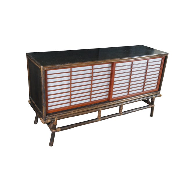 Mid-Century Modern 1950s Mid Century Ficks Reed Far Horizons Rattan Oak Sideboard Server Console Credenza, Attributed For Sale - Image 3 of 13