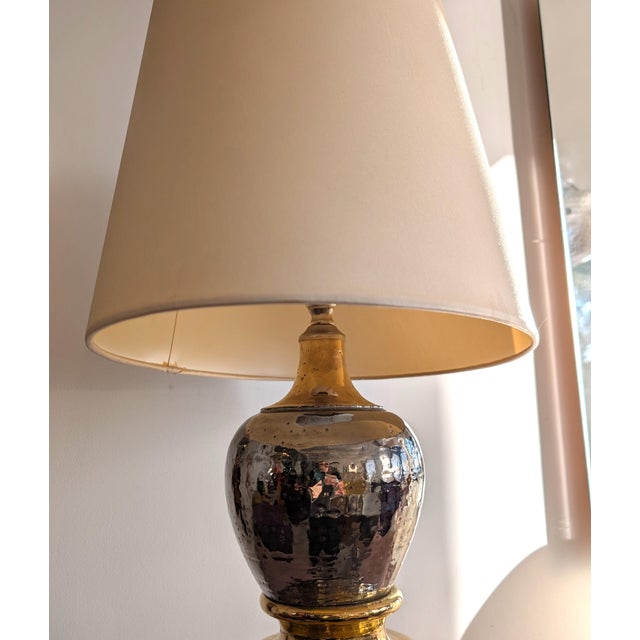 Large Mid-Century Modern Gold and Silver Glazed Terracotta Lamp by Studio 4, 1960s For Sale - Image 11 of 13