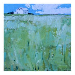 White Barn on the Horizon – Contemporary Landscape Oil by L Haas