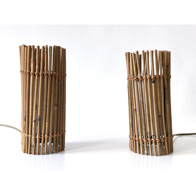 Wood Vintage Bamboo Bedside Table Lamps by Louis Sognot, Germany, 1980s, Set of 2 For Sale - Image 7 of 18