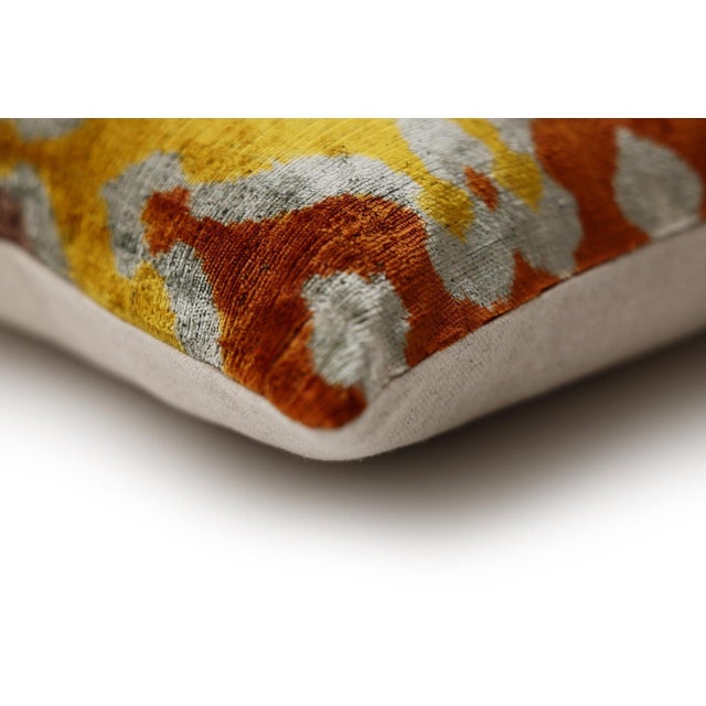 Mid-Century Modern Luxury Handmade Silk Velvet Ikat Pillow 20x20 Inch Organic Vegetable Dyed For Sale - Image 3 of 8