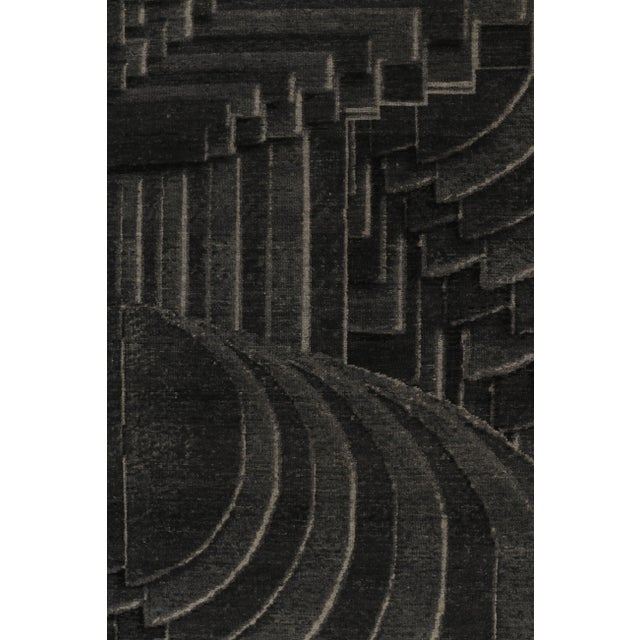 Rug & Kilim's Modern Optical Illusion Rug in Deep Charcoal For Sale In New York - Image 6 of 8