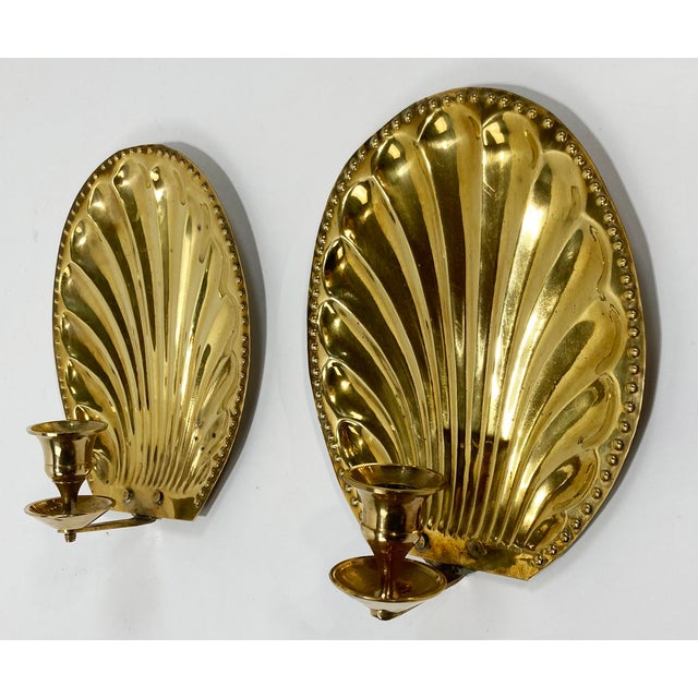 Vintage Brass Shell Motif Wall Candle Sconces, Pair | Chairish