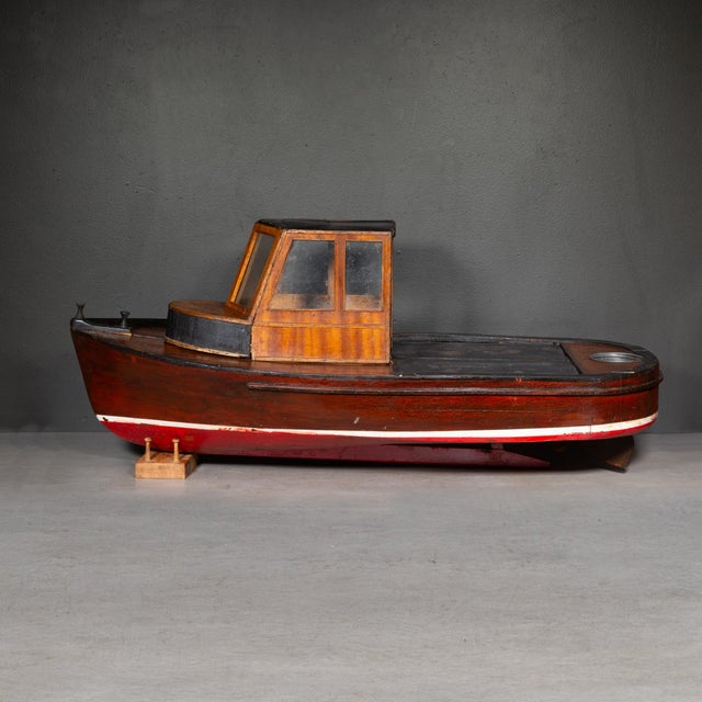 Industrial Hand Made Motorized Wooden Ship Model c.1940-1950 For Sale - Image 3 of 8