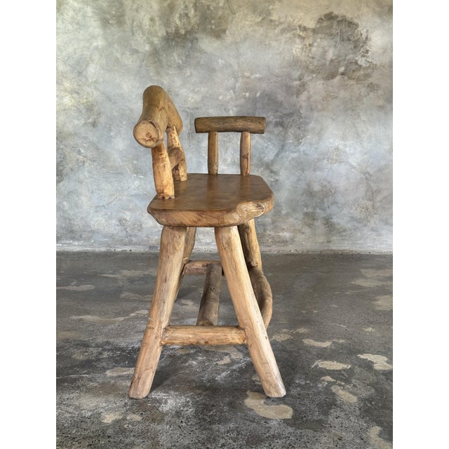 Small Vintage Bench with Backrest and Armrest in Light Asian Teak, 1990s For Sale - Image 10 of 10