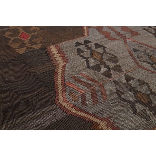 1970s Vintage Turkish Handmade Wool Cotton Brown Runner Rug For Sale In San Francisco - Image 6 of 11