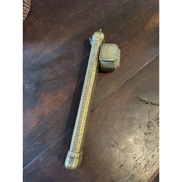 Traditional 9.5" Antique Ottoman Empire Engraved Bronze Qalamdan Pen Case Inkwell For Sale - Image 3 of 12