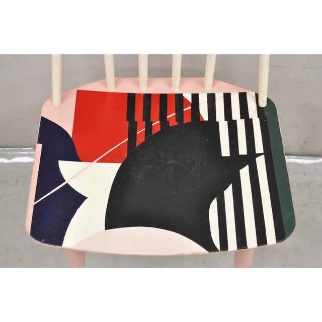 Late 20th Century Late 20th Century Folke Pålsson J77 Dining Side Chair Abstract Hand Painted Signed Kmac by Hay For Sale - Image 5 of 12