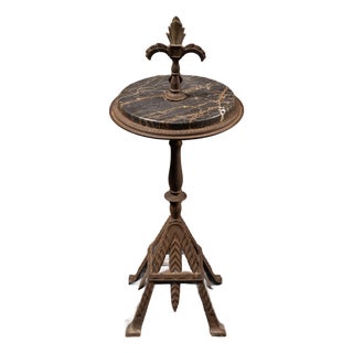 1920s Art Deco Cast Iron & Potoro Marble Smoking Stand With Fleur-De-Lis Finial For Sale