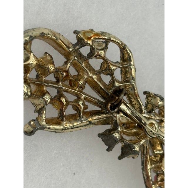 Metal Vintage Pink Rhinestone & Cabochon Bow Brooch For Sale - Image 7 of 10