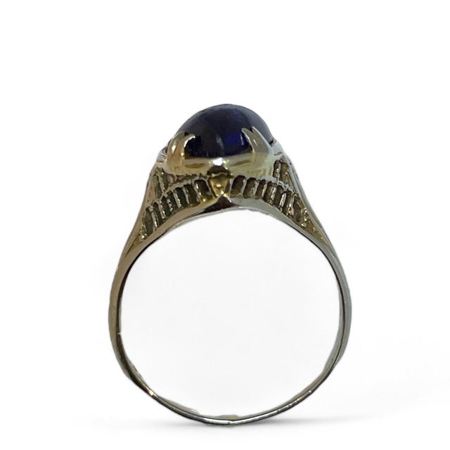 Mid 20th Century 18k White Gold Marquise Sapphire With Diamond Ring, Size 5.5 For Sale - Image 4 of 6