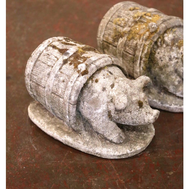 French Set of Two 19th Century French Weathered Concrete Pig Garden Sculptures For Sale - Image 3 of 11