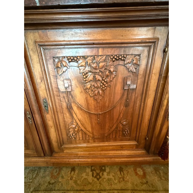 Wood Antique French Carved Walnut Buffet a Deux Corps With Rouge Marble Top For Sale - Image 7 of 12