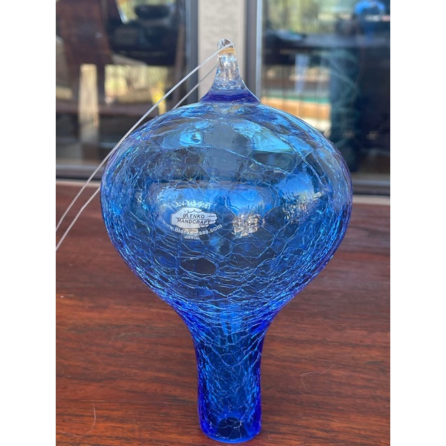 1970s 1970s Blenko Blue Crackle Glass Hummingbird Feeder With Stopper - Rare For Sale - Image 5 of 9