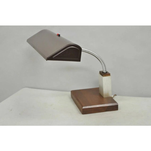 Vintage Mid Century Modern Gooseneck Walnut Base Brown Mad Men Desk Lamp For Sale - Image 11 of 12