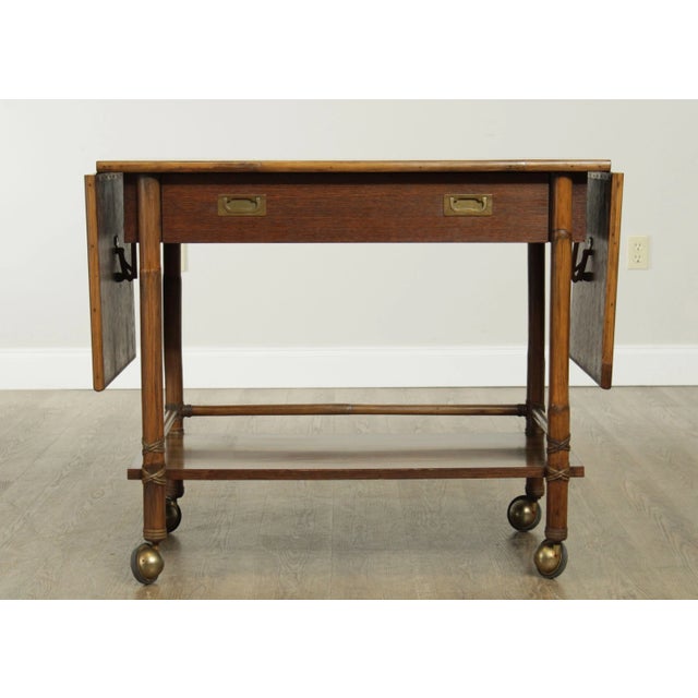 McGuire McGuire of Sanfrancisco Vintage Rattan Drop Leaf Bar Cart Server For Sale - Image 4 of 13