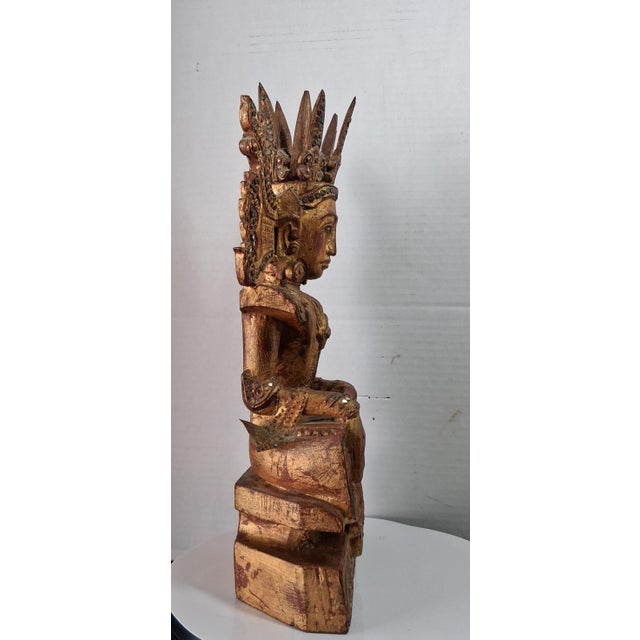 Late 19th Century Antique Carved Gilt Wood Burmese Jambupati Buddha For Sale - Image 5 of 8